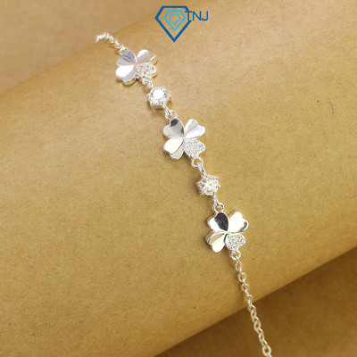 Lắc tay Moissanite bạc nữ cỏ 4 lá may mắn kèm thẻ tra cứu sang trọng LTNM0001 - Trang Sức TNJ