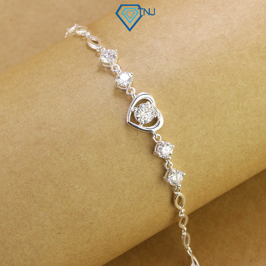Lắc tay Moissanite bạc nữ 6ly hình trái tim kiểm định GRA trẻ trung, sang trọng LTNM0002 - Trang Sức TNJ
