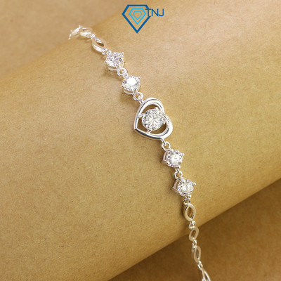 Lắc tay Moissanite bạc nữ 6ly hình trái tim kèm thẻ tra cứu trẻ trung, sang trọng LTNM0002 - Trang Sức TNJ