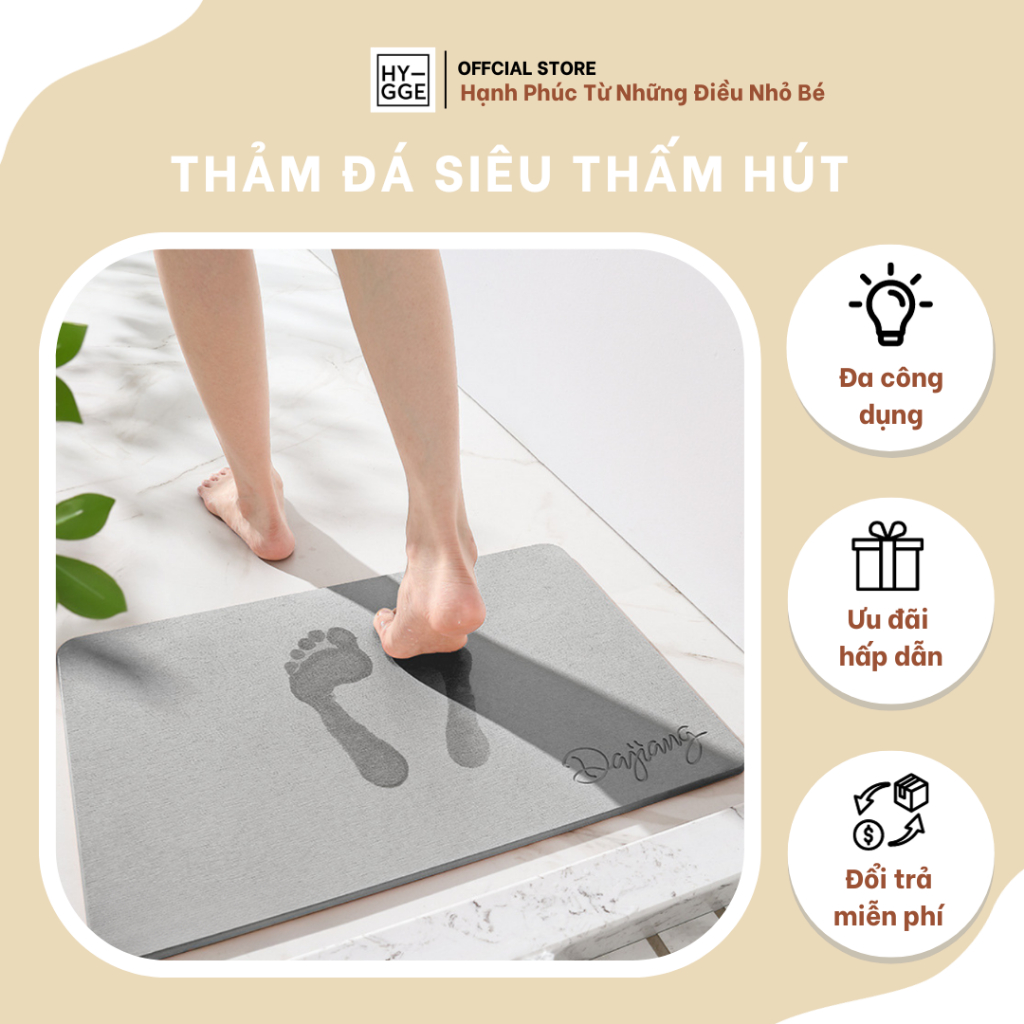 Thảm đá siêu thấm hút, thảm chân, thảm nhà tắm họa tiết chữ Dagiang