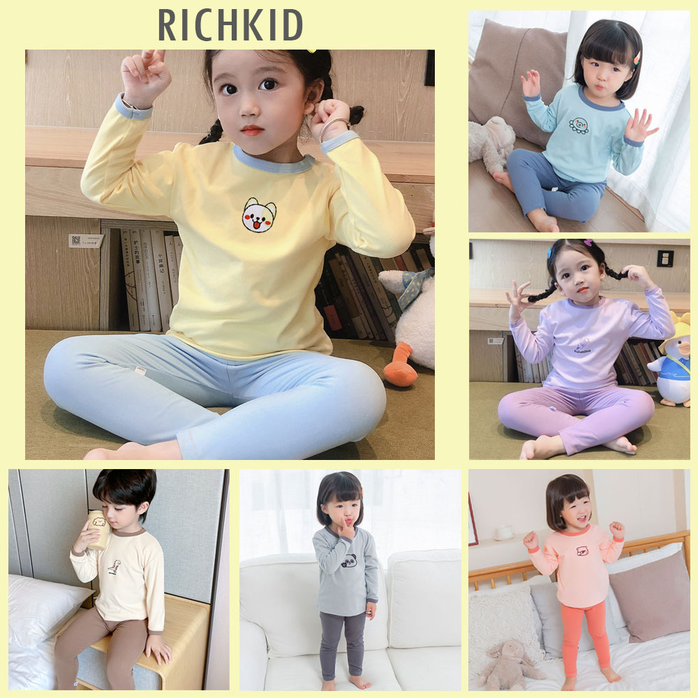 Bộ thu đông bé trai bé gái RICHKID Đồ bộ dài tay cho bé chất cotton nỉ cao cấp dày mịn Bộ ngủ thu đông trẻ em RKTD1