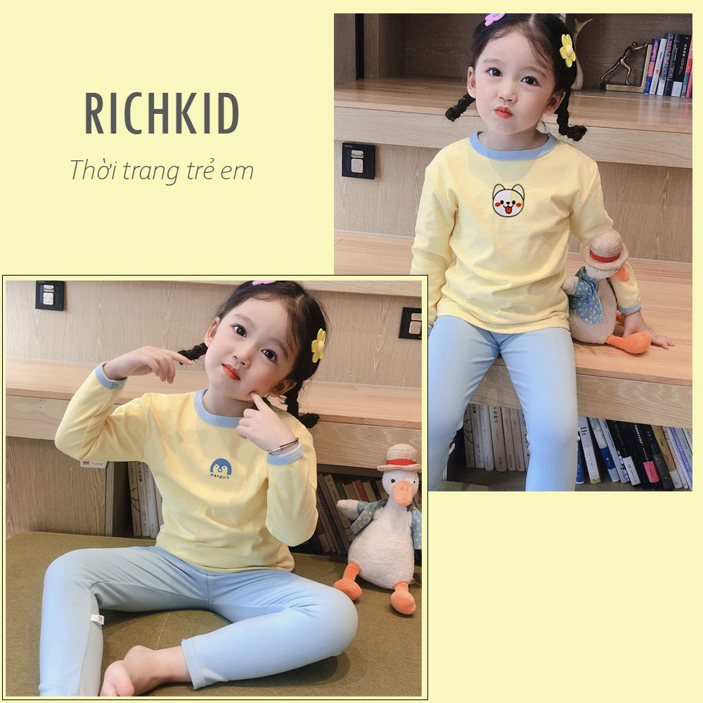 Bộ thu đông bé trai bé gái RICHKID Đồ bộ dài tay cho bé chất cotton nỉ cao cấp dày mịn Bộ ngủ thu đông trẻ em RKTD1