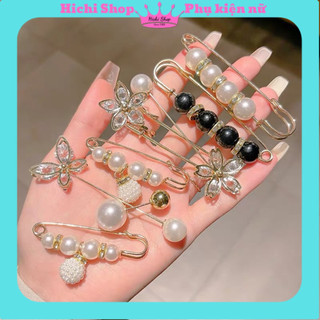Set ghim khuy cài áo quần váy Hichi gắn ngọc, trâm cài áo, khóa váy đầm dành cho nữ