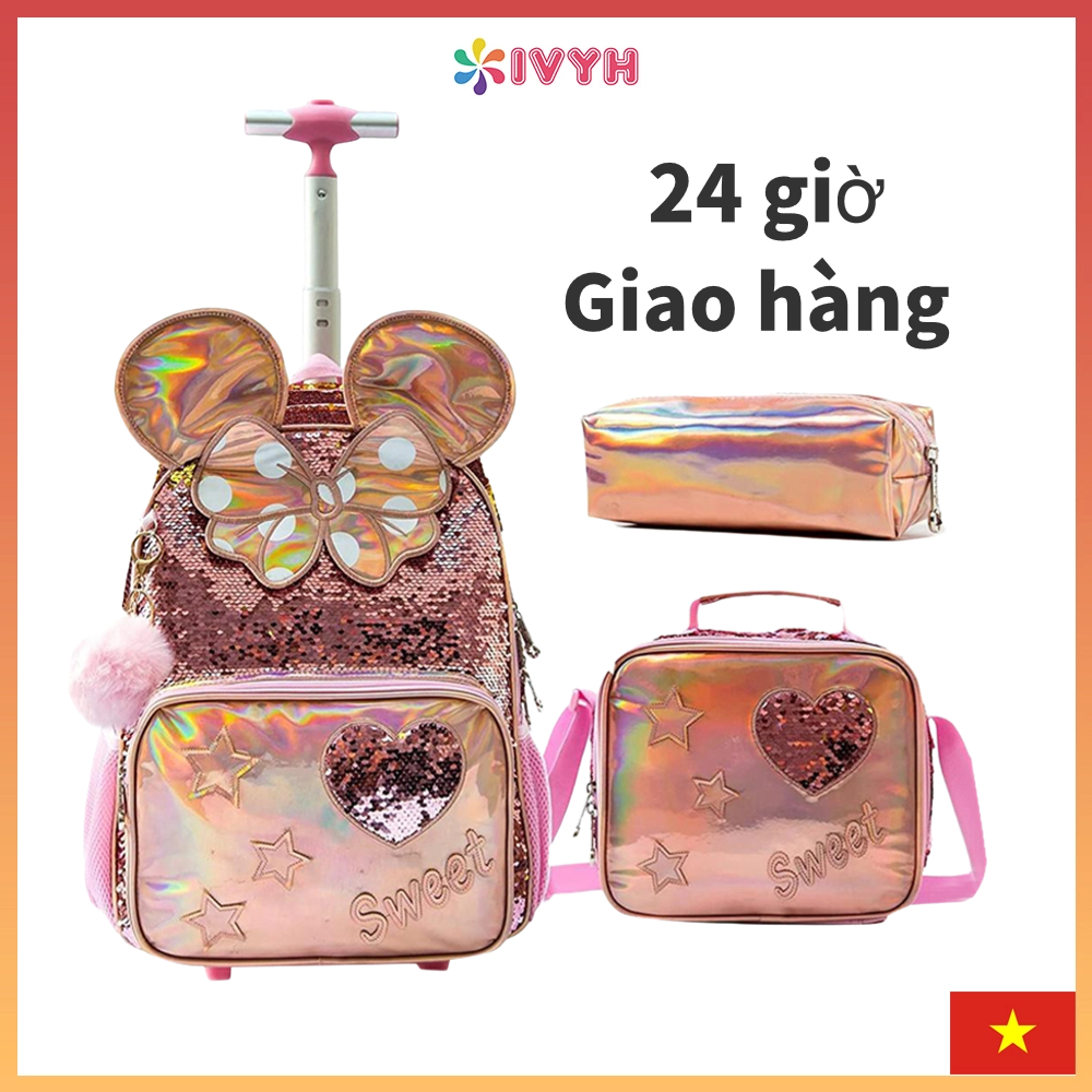 IvyH Set 3 Món Gồm Ba Lô Kéo Đi Học Balo Kéo Cho Bé Tiểu Học Ba Lô Đi Học Dạng Kéo Ba Lô Có Bánh Xe