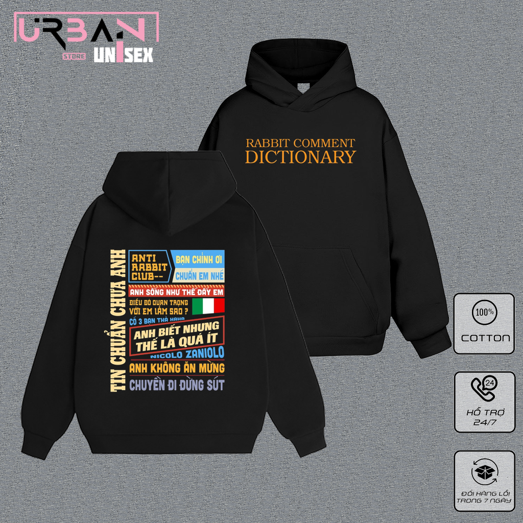 Áo hoodie Từ điển comment Thỏ Ngọc nỉ Cotton