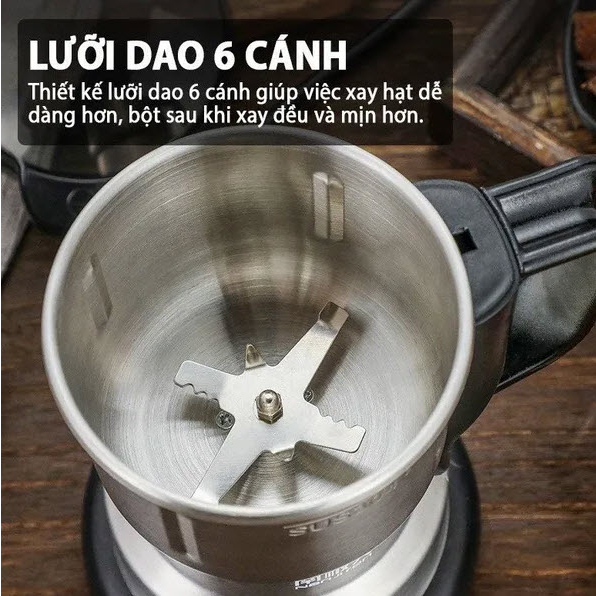 Máy Xay Hạt Khô Đa Năng FOOD Lưỡi Dao 6 Cánh Thép Không Gỉ Dung Tích 440ml