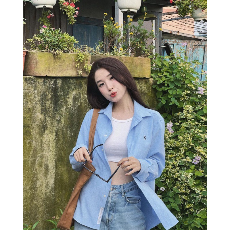 Áo sơ mi nam nữ unisex form rộng thêu chữ S - 247store.vn - AosomitronchuS3071_P1K10