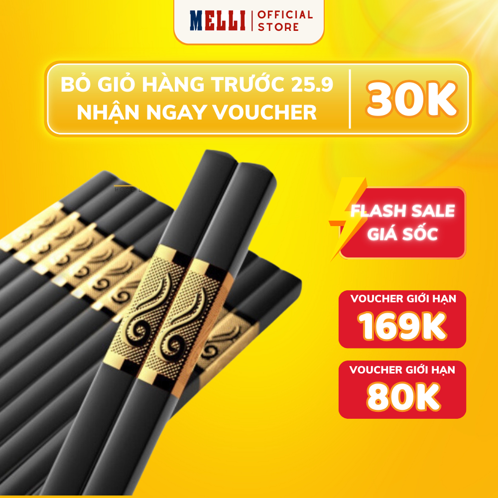 Đũa Nhựa Ăn Cơm Cao Cấp Mạ Vàng Melli Nhựa Đen Nhật Cao Cấp Chống Trơn Chống Mốc Chịu Nhiệt Bộ 10 Đôi