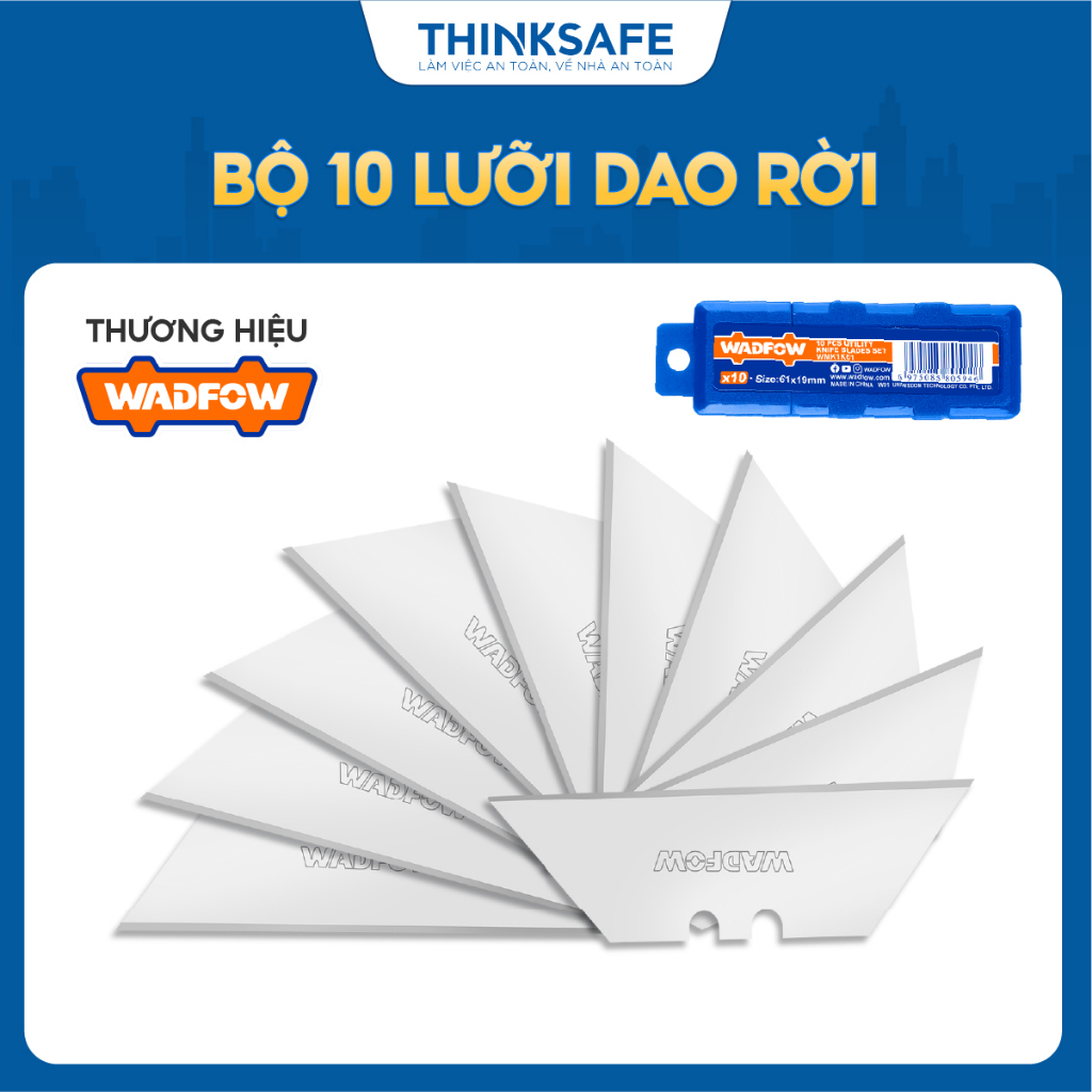 Bộ 10 lưỡi dao rời WADFOW WMK1K61 dài 61mm rộng 19mm siêu bền dao rọc giấy cắt bìa caton decal giấy dán tường khắc gỗ