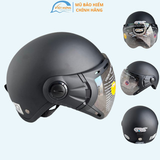 Mũ bảo hiểm nửa đầu có kính - Dành cho người lớn vòng đầu 56-58cm - GRS A33K - Đen nhám