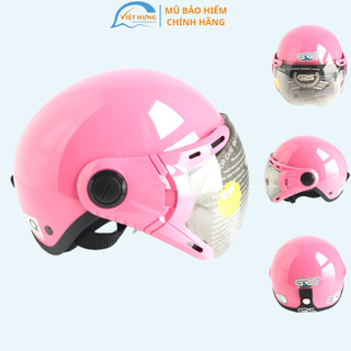 Mũ bảo hiểm nửa đầu có kính - Dành cho người lớn vòng đầu 56-58cm - GRS A33K - Hồng phấn bóng - Nón bảo hiểm Nam - Nữ