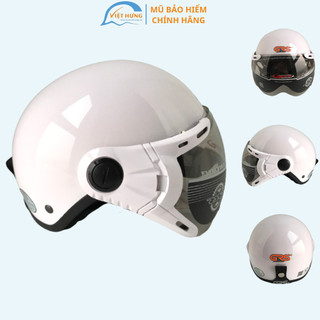 Mũ bảo hiểm nửa đầu có kính - Dành cho người lớn vòng đầu 56-58cm - GRS A33K - Trắng - Nón bảo hiểm Nam - Bảo hiểm Nữ