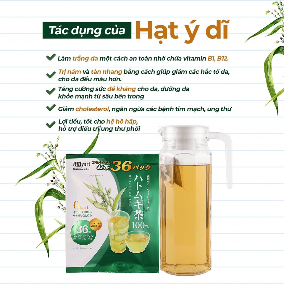 Trà Trắng Da Giảm Cân Hayari Hatomugi Tea Nhật Bản - 36 Gói