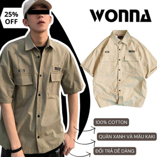 Áo Sơ Mi Cổ Thuyền 100% Cotton Nam Lịch Lãm Casual W.I.N Nam Tính Hàn Quốc Shirt Màu Kaki Quân Xanh Basic Đơn Giản