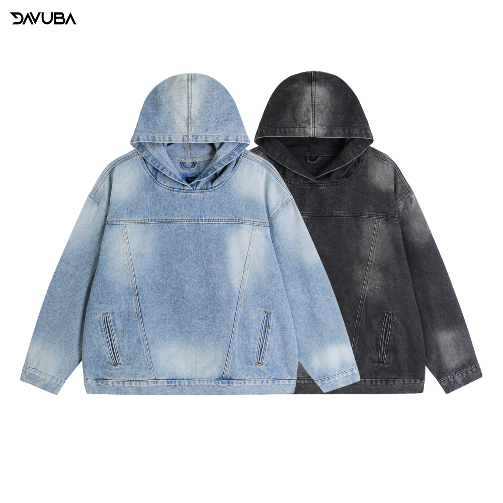 Áo hoodie Denim DAVUBA nam nữ form rộng HD034