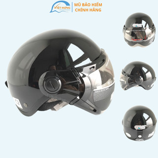 Mũ bảo hiểm nửa đầu có kính - Dành cho người lớn vòng đầu 56-58cm - GRS A33K - Đen Bóng - Nón bảo hiểm Nam - Bảo hiểm Nữ