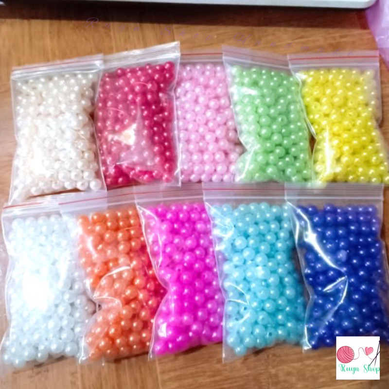 Túi 100 hạt nhựa giả ngọc trai/hạt bẹt/hạt cườm 8mm nhiều màu trang trí handmade