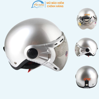 Mũ bảo hiểm nửa đầu có kính - Dành cho người lớn vòng đầu 56-58cm - GRS A33K - Bạc bóng - Nón bảo hiểm Nam - Bảo hiểm Nữ
