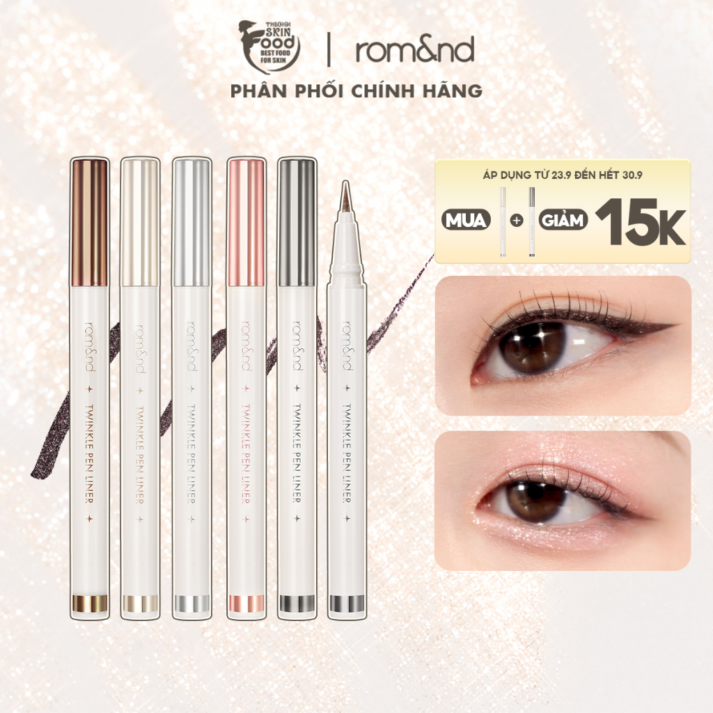 Gel Nhũ Mắt, Kẻ Bọng Mắt Ánh Nhũ Lấp Lánh, Lâu Trôi, Chống Thấm Nước Romand Twinkle Pen Liner 0.5g