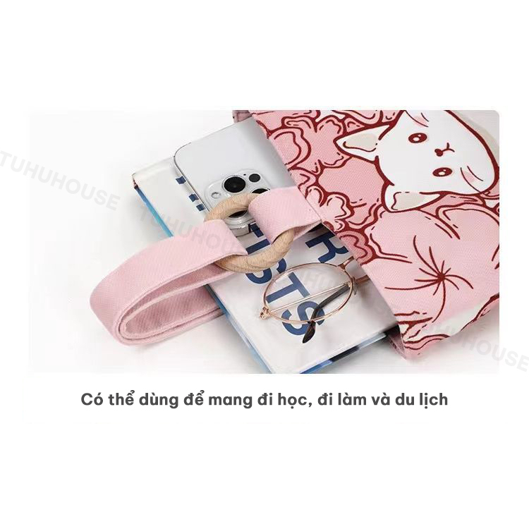Túi vải canvas đựng bình giữ nhiệt, túi vải đựng bình nước ly cốc giữ nhiệt tiện lợi đi học đi làm - TUHUHOUSE