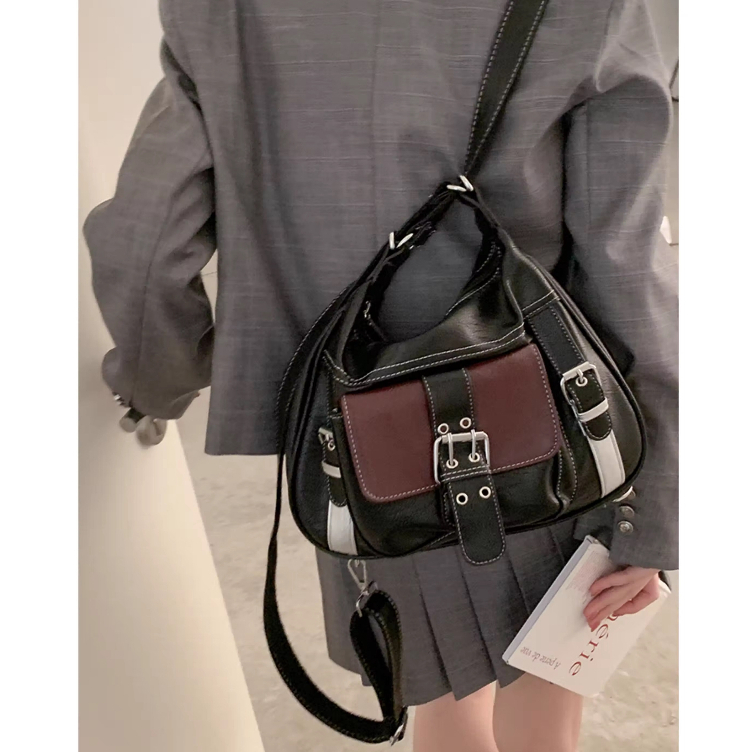 Balo nữ đeo vai Tuinhacam túi đeo chéo đa năng nhiều ngăn có khoá kéo da mềm sức chứa lớn phong cách y2k - TNC027