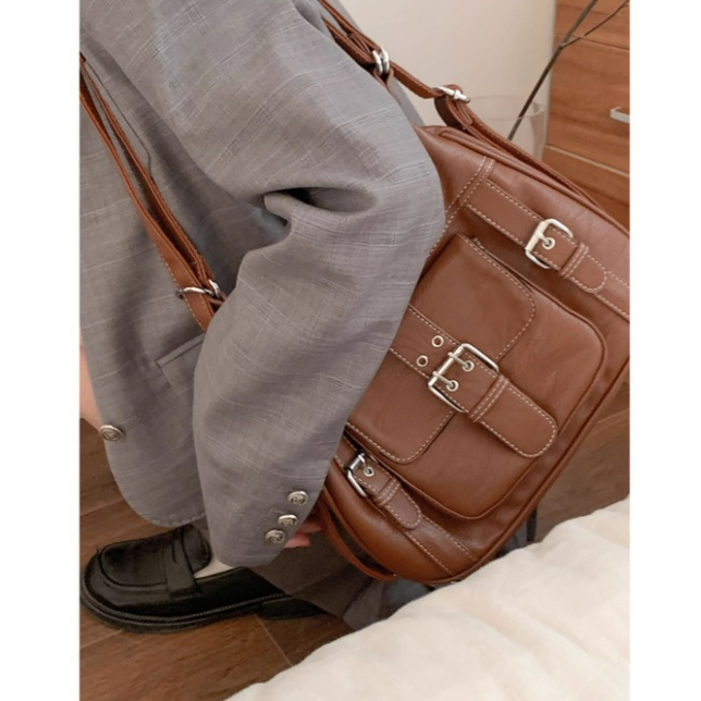 Balo nữ đeo vai Tuinhacam túi đeo chéo đa năng nhiều ngăn có khoá kéo da mềm sức chứa lớn phong cách y2k - TNC027