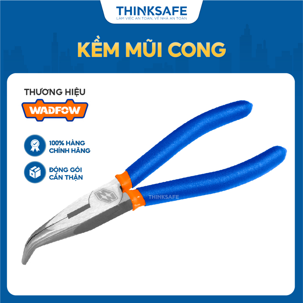 Kềm mũi cong Wadfow WPL4946 WPL4948 kích thước 160mm 200mm được phủ dầu bóng và chống gỉ tay cầm nhựa - Thinksafe