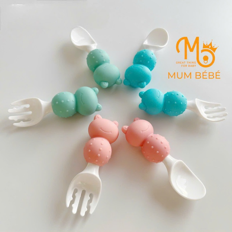 Set Thìa Dĩa Cho Bé Tập Xúc Mum Bébé Chất Liệu Cao Cấp An Toàn Cho Bé Mamabu