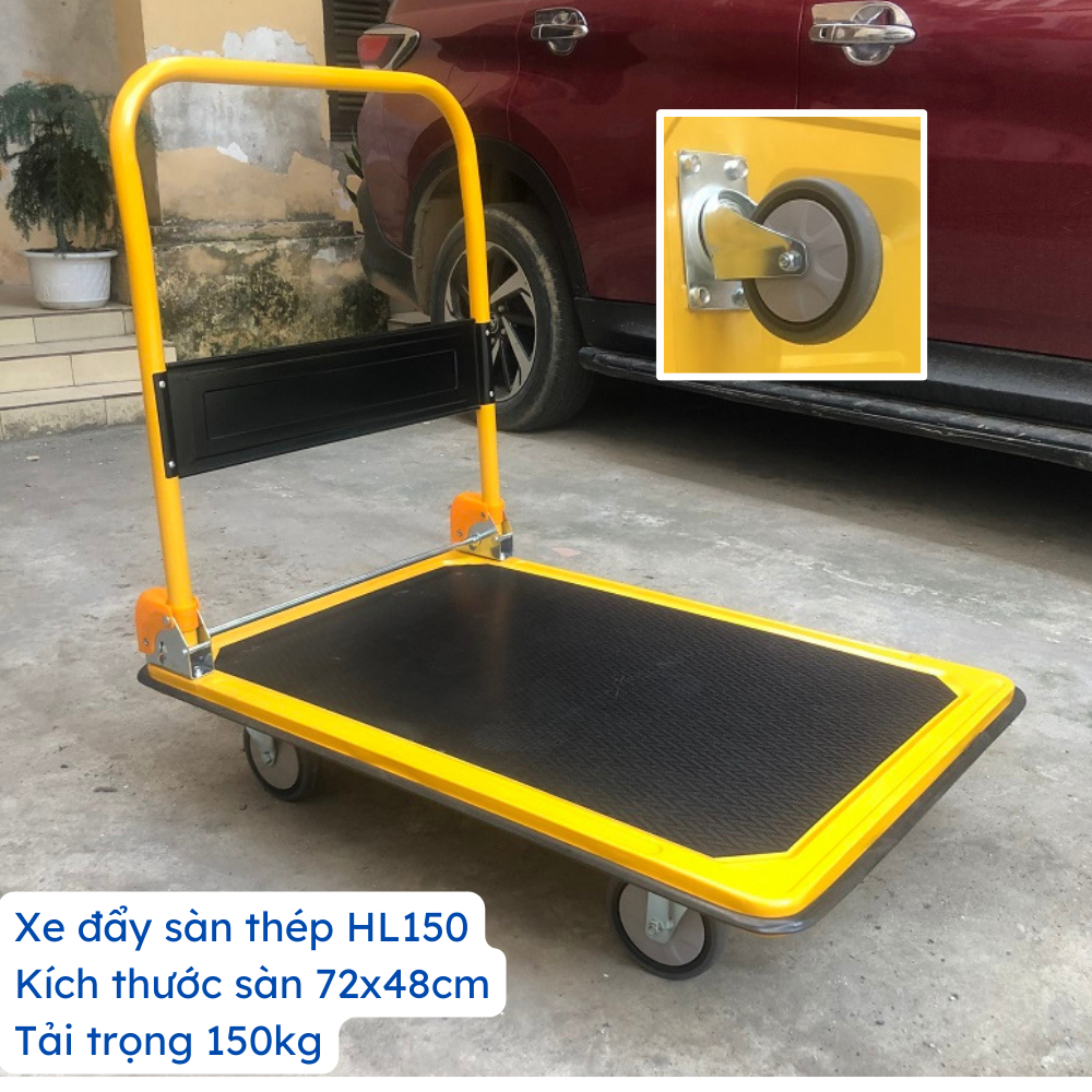 Xe đẩy hàng 4 bánh tải trọng 100kg, 150kg sàn thép, sàn nhựa chịu lực giá rẻ