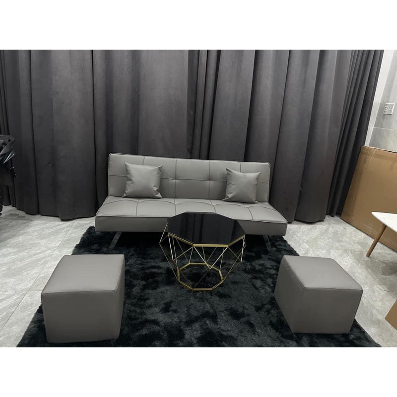 Sofa Bed Vải Nhung Màu Xám Lông Chuột Siêu Mền Mịn - Sofa Giường Nằm
