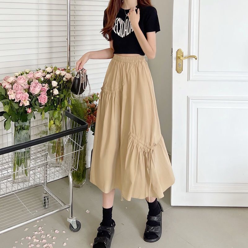 Chân váy suông dáng dài lưng cao phối dây rút thắt nơ điệu đà VAY001