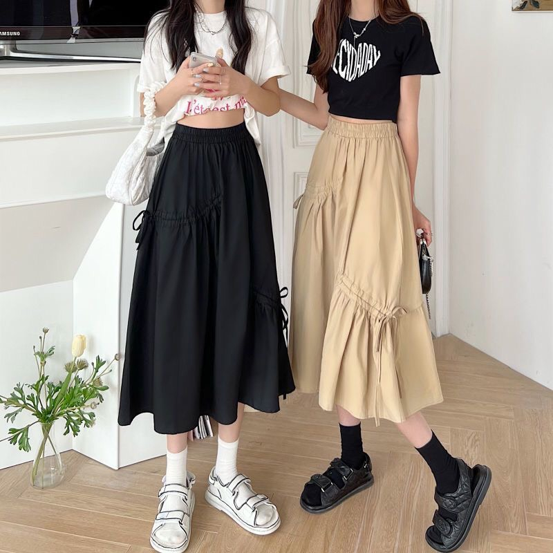 Chân váy suông dáng dài lưng cao phối dây rút thắt nơ điệu đà VAY001