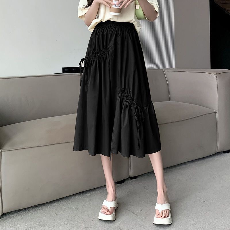 Chân váy suông dáng dài lưng cao phối dây rút thắt nơ điệu đà VAY001