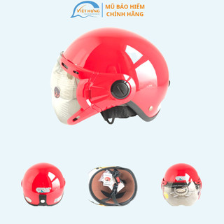 Mũ bảo hiểm nửa đầu có kính - Dành cho người lớn vòng đầu 56-58cm - GRS A33K - Đỏ Bóng - Nón bảo hiểm Nam - Bảo hiểm Nữ