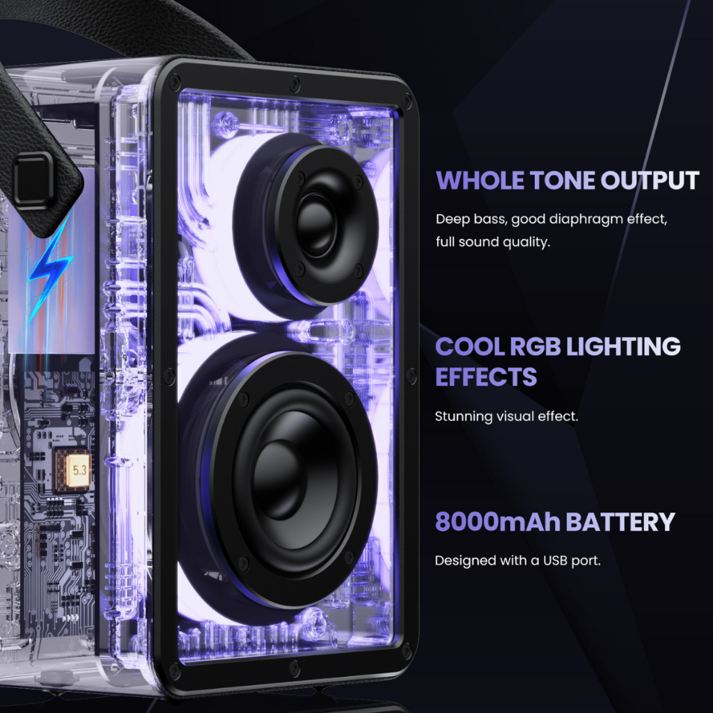 Loa LenoPlay R12| Loa nghe nhạc Bluetooth Công suất 50W, Pin 8000mAh, Kháng nước - Chính hãng, Bảo hành 12Th - OBIBI