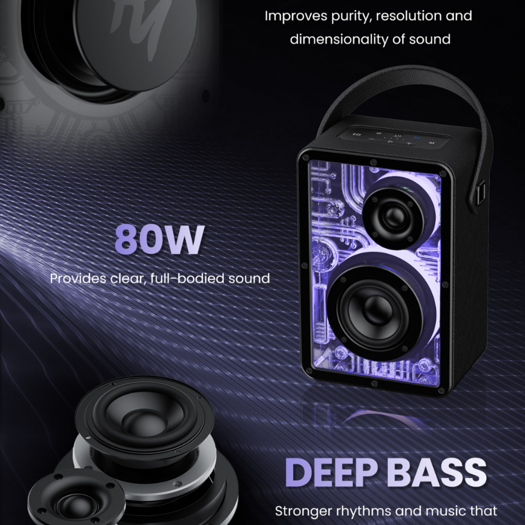 Loa LenoPlay R12| Loa nghe nhạc Bluetooth Công suất 50W, Pin 8000mAh, Kháng nước - Chính hãng, Bảo hành 12Th - OBIBI