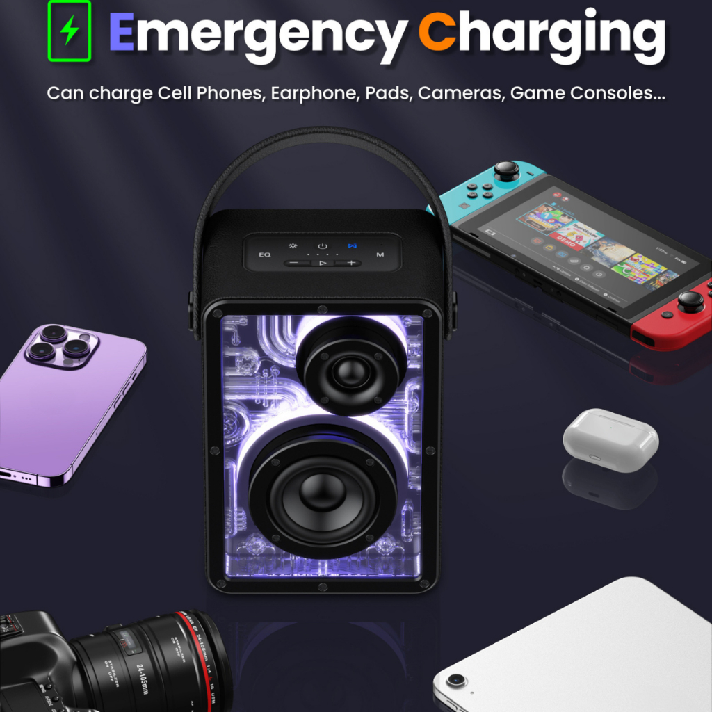 Loa LenoPlay R12| Loa nghe nhạc Bluetooth Công suất 50W, Pin 8000mAh, Kháng nước - Chính hãng, Bảo hành 12Th - OBIBI