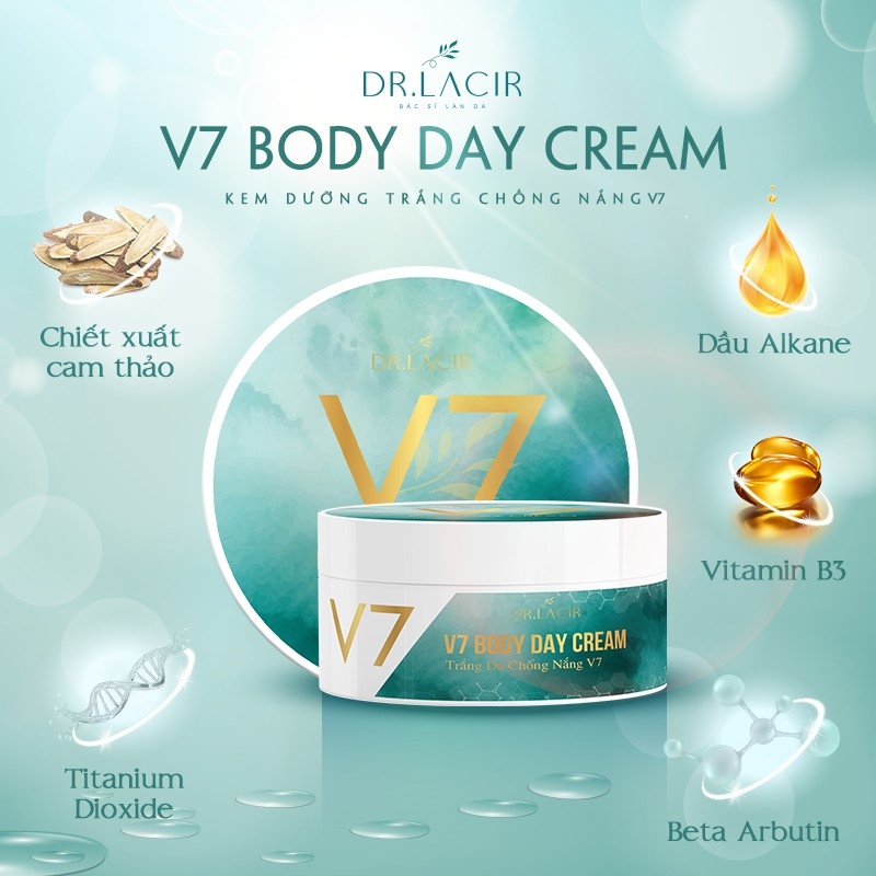 Kem Chống Nắng,Kem Dưỡng Trắng Da,Kem Nâng Toner Body Dr.Lacir V7 Day Cream Dung Tích 180ml