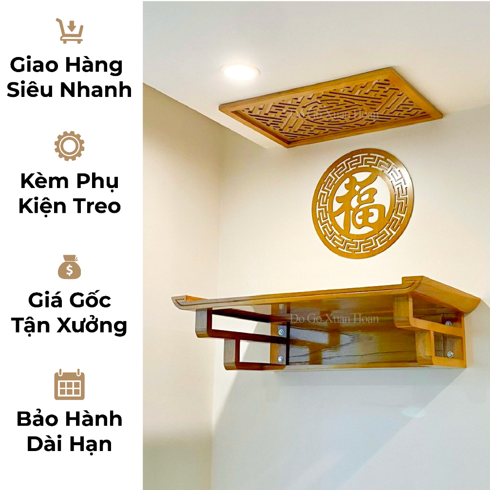 Bàn Thờ Treo Tường Gỗ Sồi Không Cong Vênh Mối Mọt