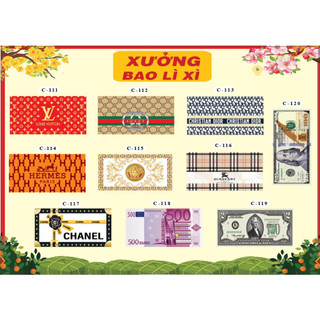 Xấp 10 bao lì xì thương hiệu giấy bóng C150, bao lì xì tết