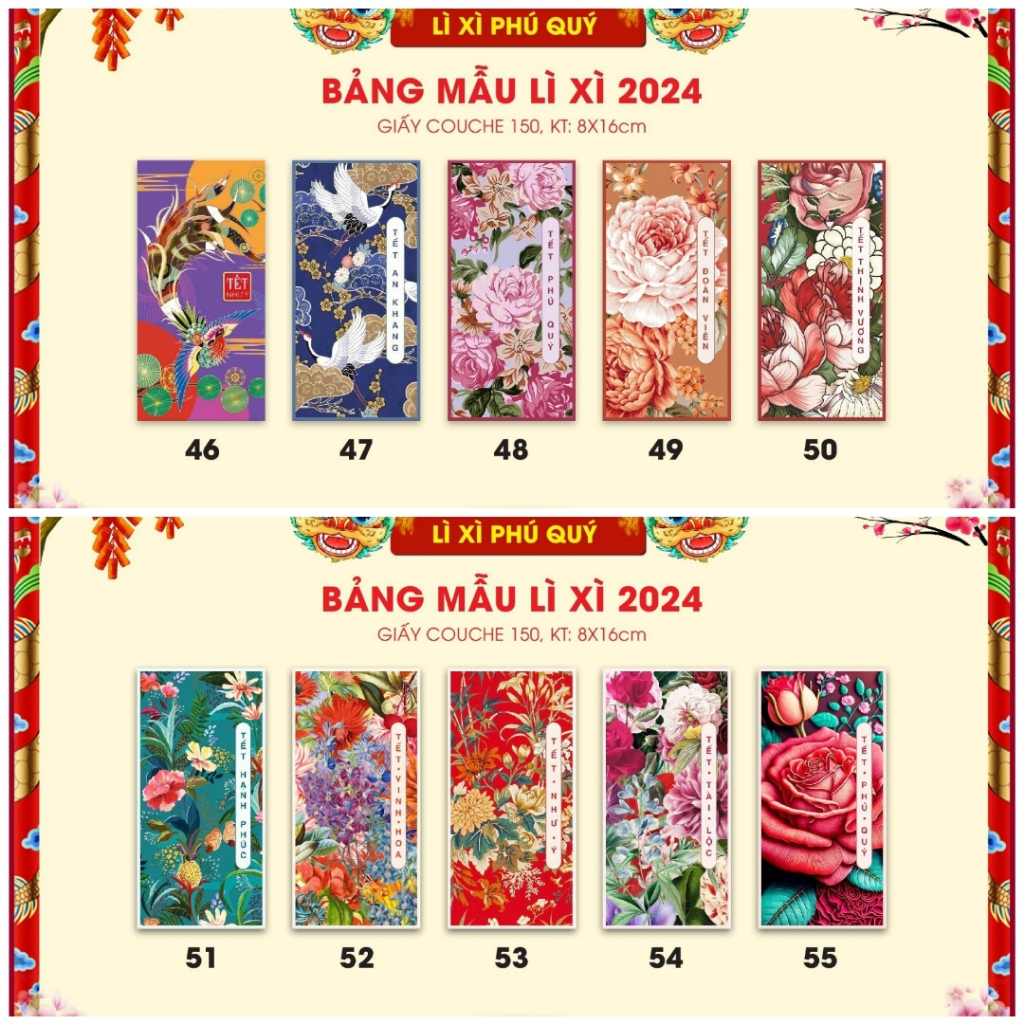 Sỉ 100 bao lì xì hoa tết hoạ tiết sắc xuân