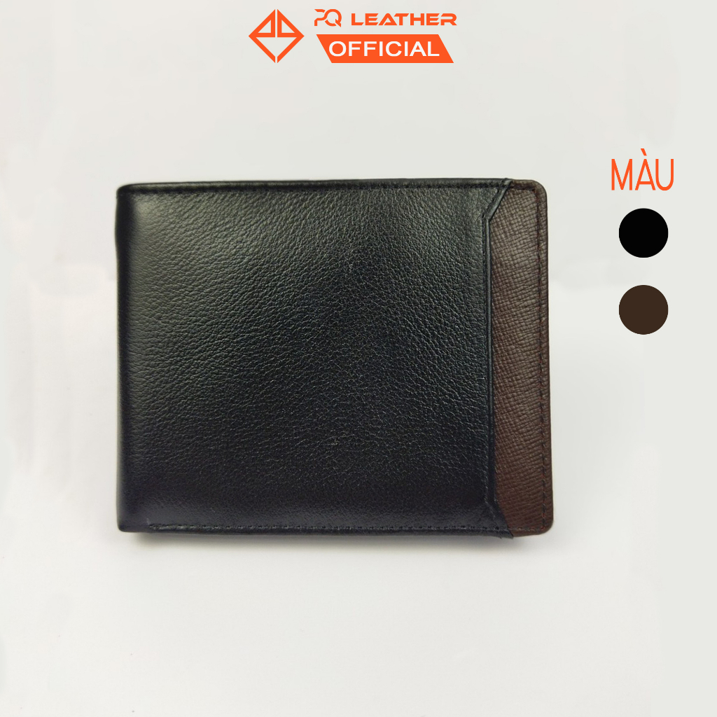 Ví nam da bò Nappa hạt phối màu đen-nâu-phối da Saffiano cao cấp PQ Leather PV16 - Bảo hành 12 tháng