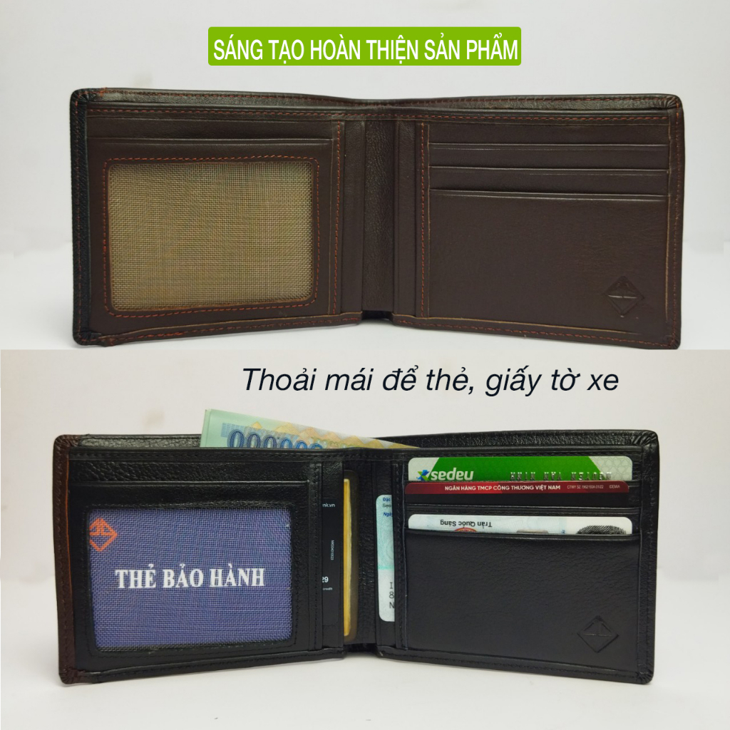 Ví nam da bò Nappa hạt phối màu đen-nâu-phối da Saffiano cao cấp PQ Leather PV16 - Bảo hành 12 tháng