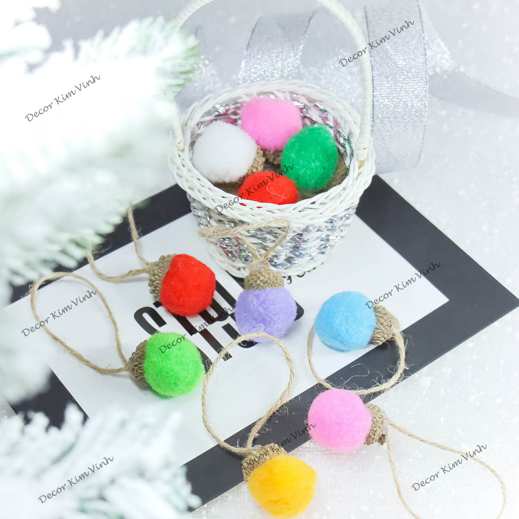 Set 10 Quả Sồi Bông Nhiều Màu Decor Trang Trí Cây Thông Noel Giáng Sinh