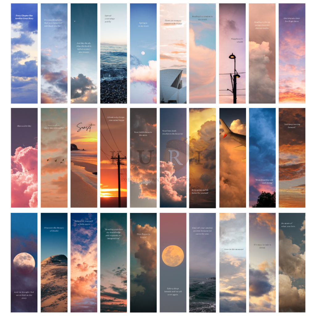 Bookmark bộ sưu tập bầu trời aesthetic, bookmark kẹp sách, watercolor, đánh dấu trang