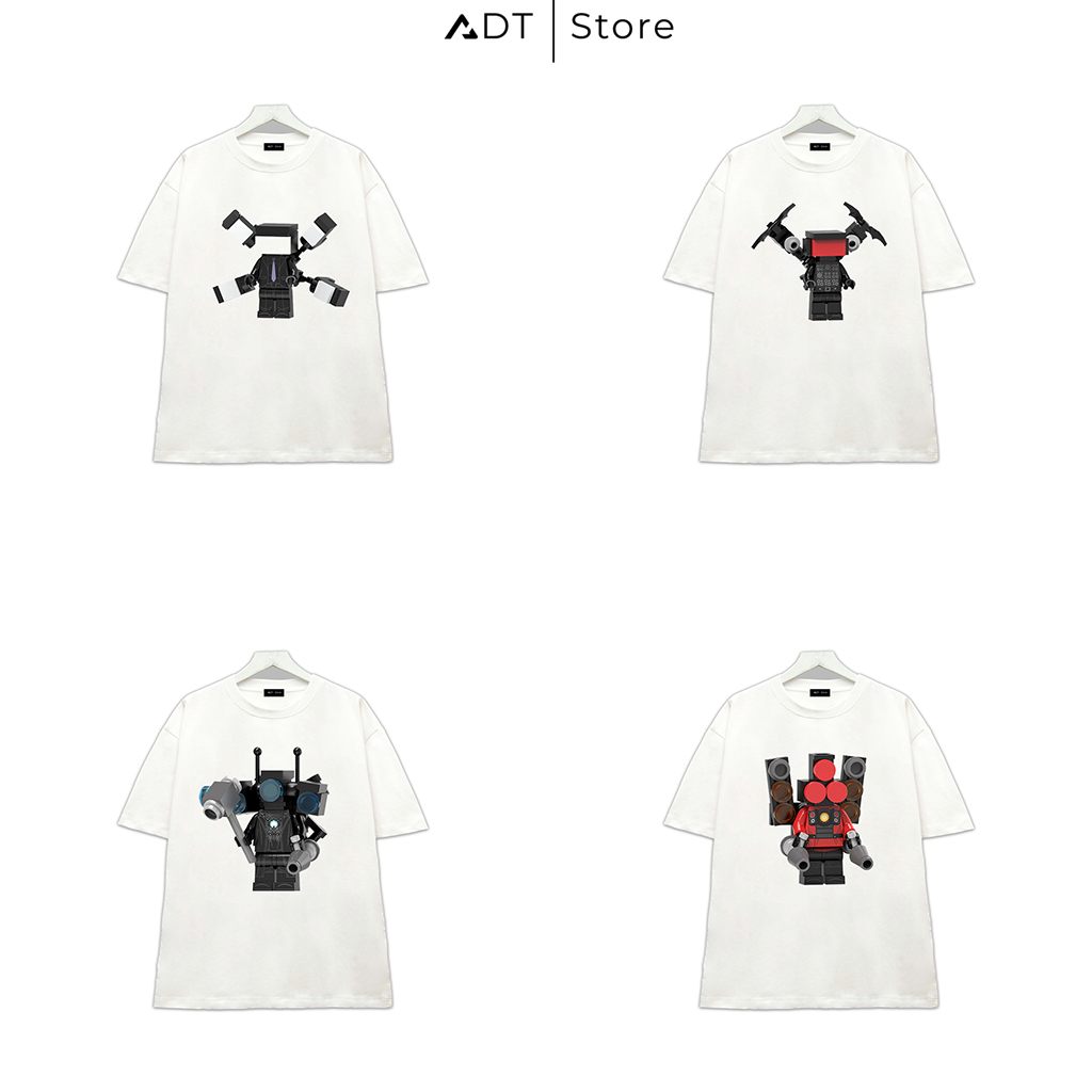 BST Áo thun ADTStore x Skibidi Toilet | mẫu hình nhân Chibi vật sắc nét | Áo Trắng Size trẻ em