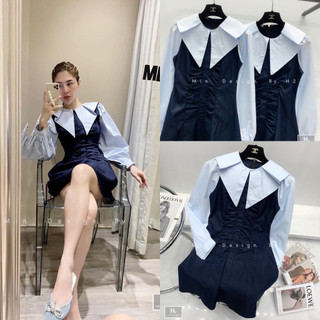 D020 - Đầm nữ nhún eo ôm dáng, phối áo sơ mi sang trọng thời trang