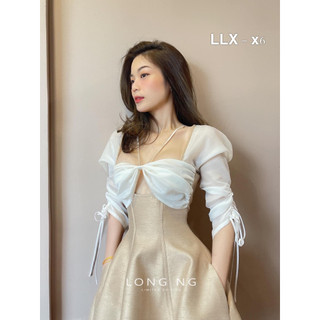 D067 - Đầm Poly phối voan dáng xòe sơ mi sang trọng thời trang