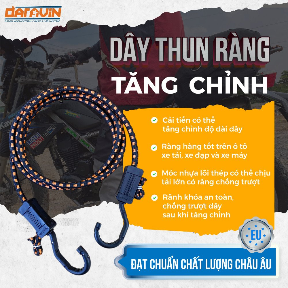 Dây Thun Ràng Tăng Chỉnh DARAVIN 2M Móc Nhựa Lõi Thép Phiên Bản Mới Chịu Tải Lớn - Motowolf Việt Nam Chính Hãng