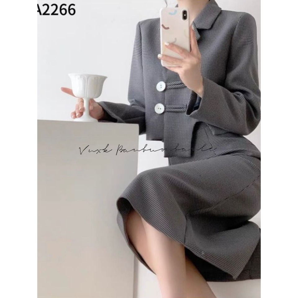 Set váy kẻ công sở cho nữ sang chảnh 2266